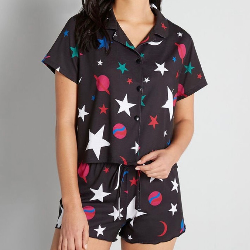 NWOT ModCloth Cosmic Confetti Black Pajama Shorts Set